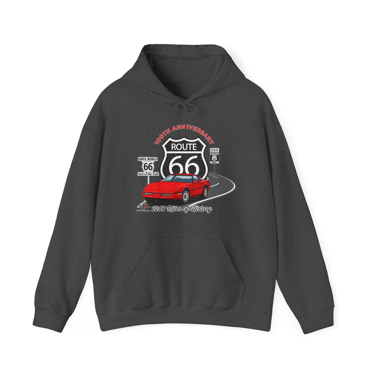 C4 Corvette Route 66 100th Anniversary Hooded Sweatshirt – Legends of the Road, Perfect for the Corvette Fan