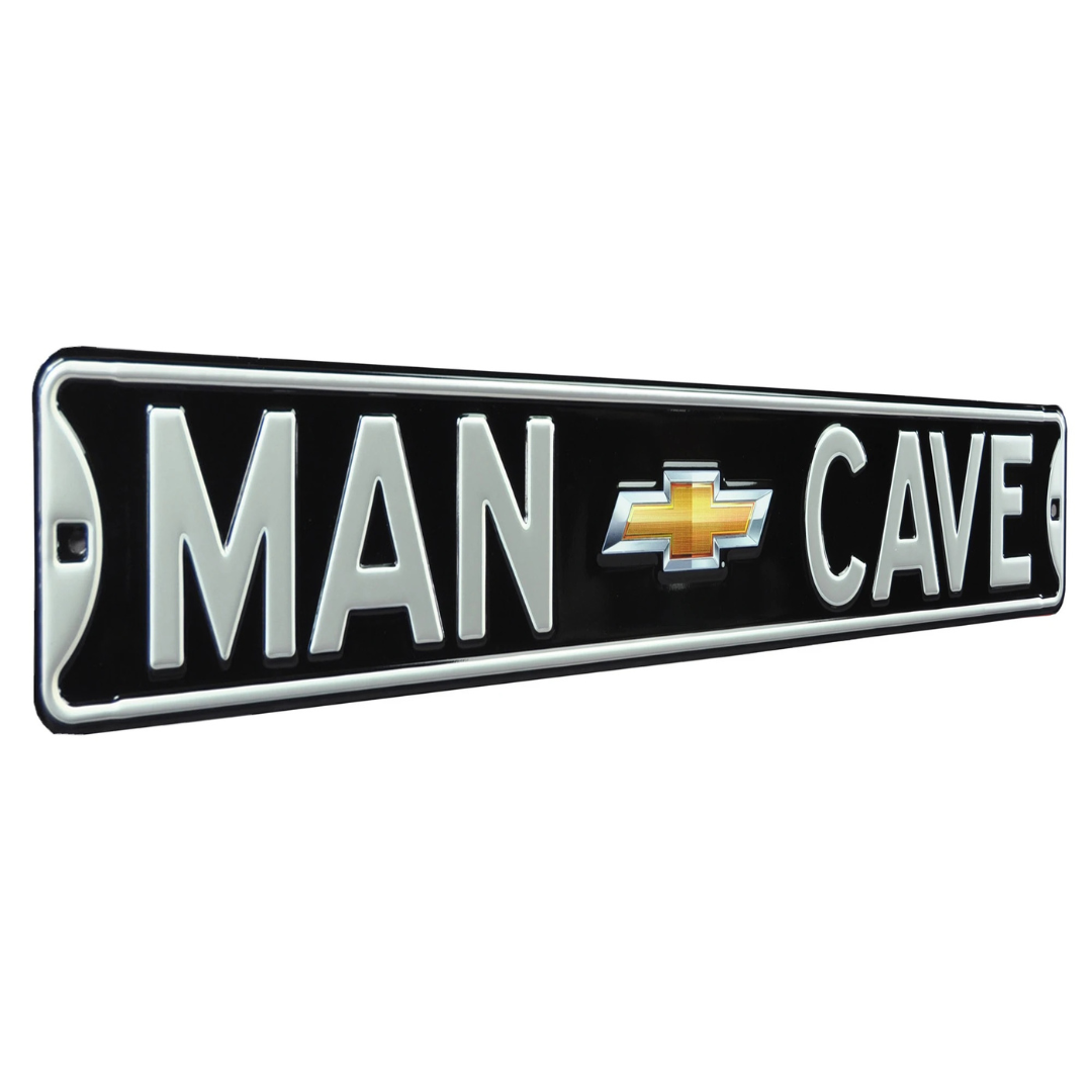 Chevy Man Cave Gold Bowtie Black Steel Street Sign