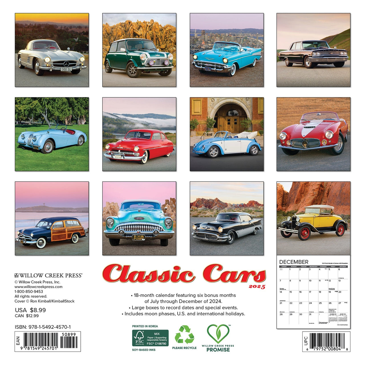 Classic Cars 2025 Mini Wall Calendar