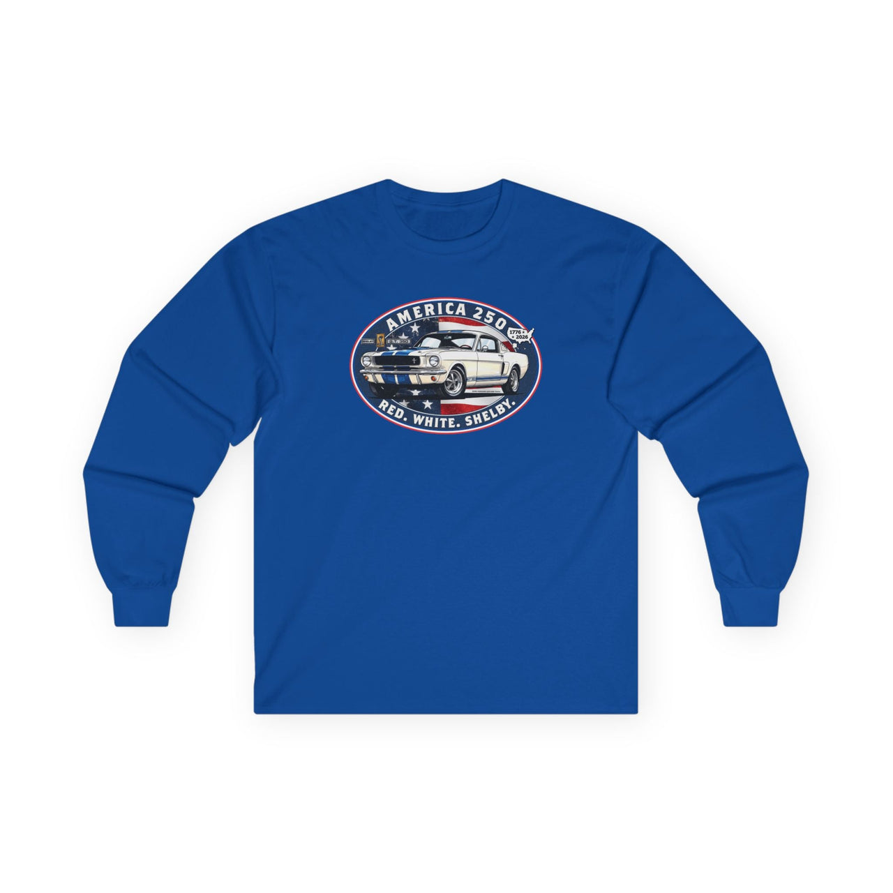 Shelby GT350 "Red. White. Shelby." America 250 Oval Graphic Long-Sleeve T-Shirt