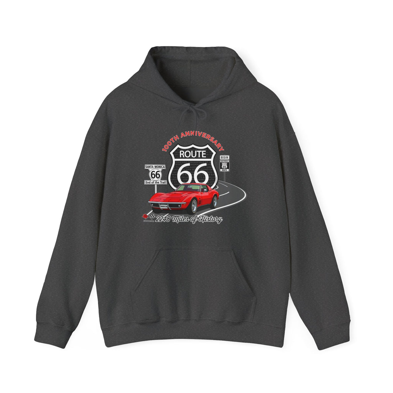 C3 Corvette Route 66 100th Anniversary Hooded Sweatshirt – Legends of the Road, Perfect for the Corvette Fan