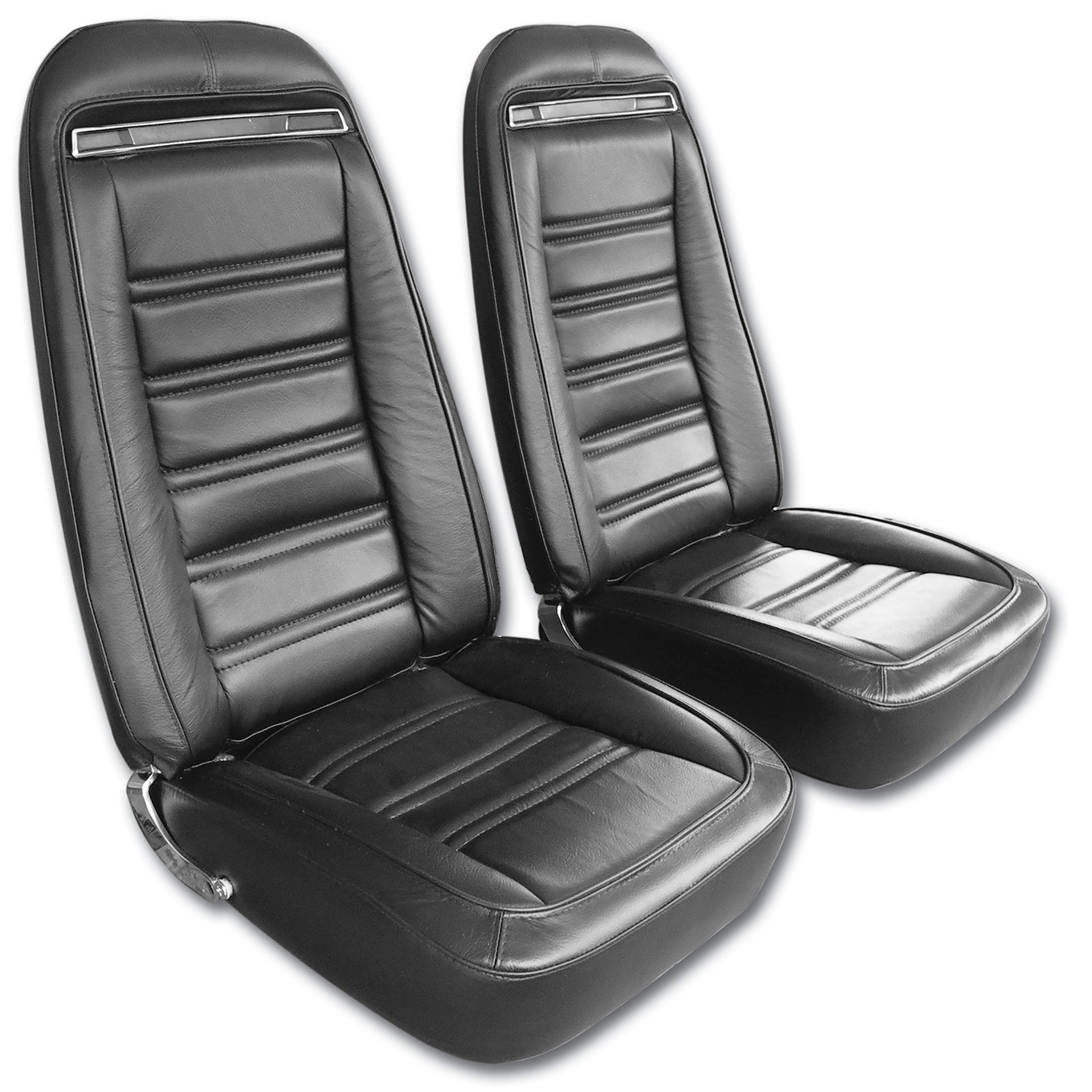 1975-1975 Corvette Mounted Seats Driver Black 100% Leather With Shoulder Harness - CA-484620MS-Corvette-Store-Online