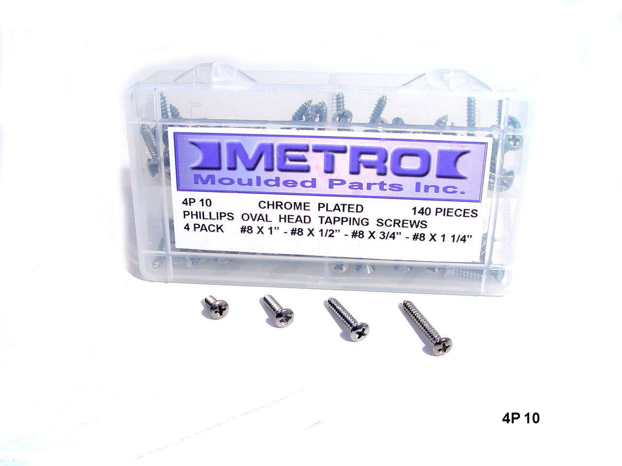 4P 10 Phillips Oval Head Tapping Screws Chrome Plated