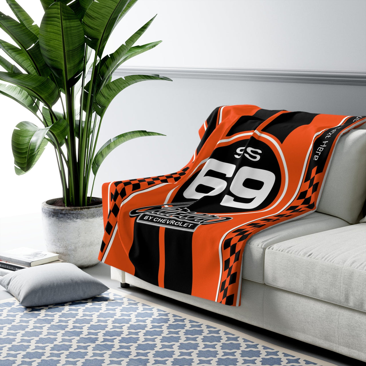 Personalized 1969 Camaro SS  Retro Racing Decorative Sherpa Blanket