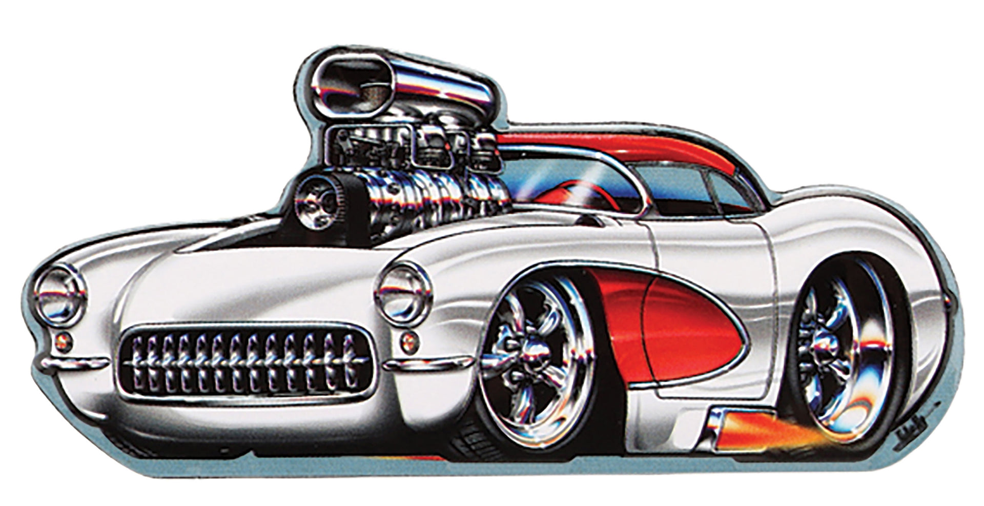 1953-2020 Corvette Embossed Tin Magnet - White Hotrod Vette - CA-57854-Corvette-Store-Online