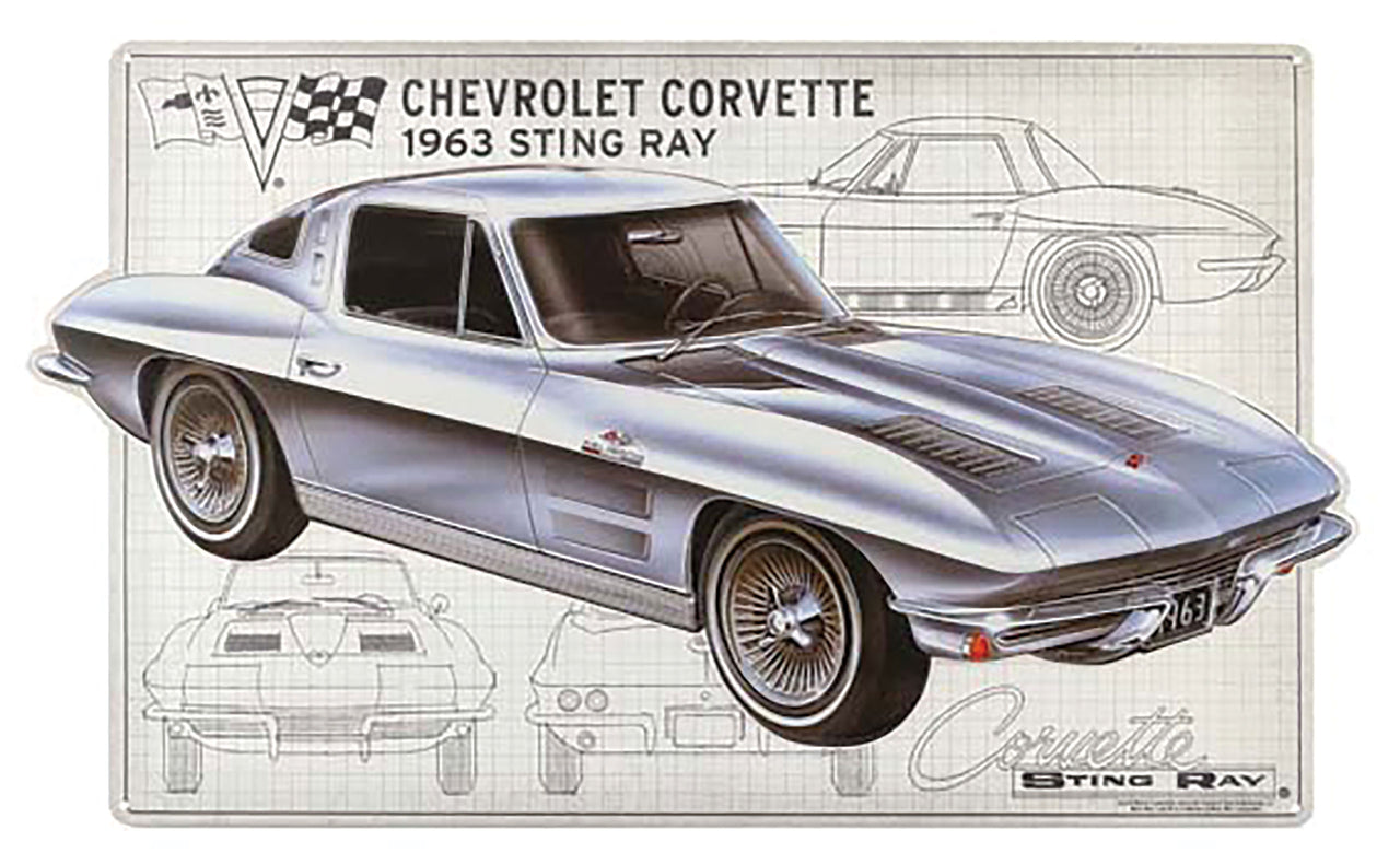 1953-2020 Corvette Die Cut Embossed Tin - Corvette Schematics - CA-57855-Corvette-Store-Online