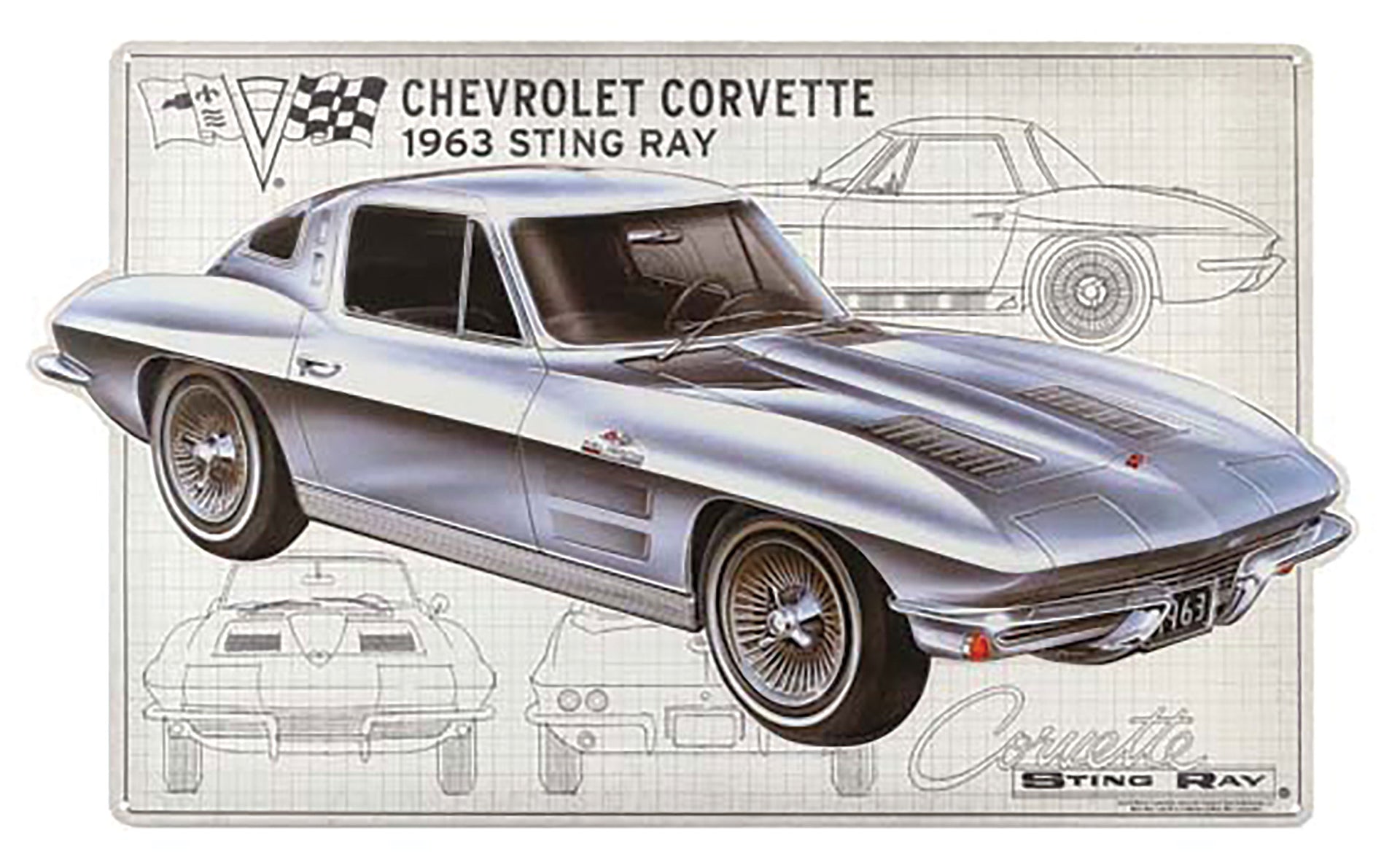 1953-2020 Corvette Die Cut Embossed Tin - Corvette Schematics - CA-57855-Corvette-Store-Online