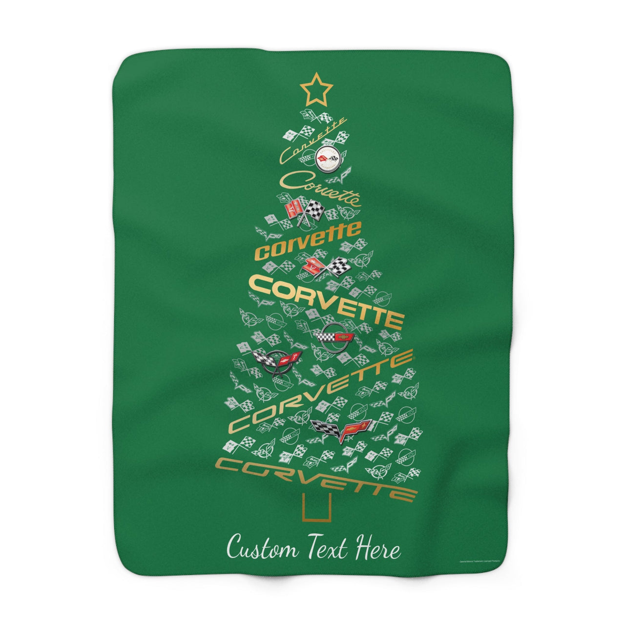 Corvette Logo Personalized Christmas Tree Green Sherpa Blanket