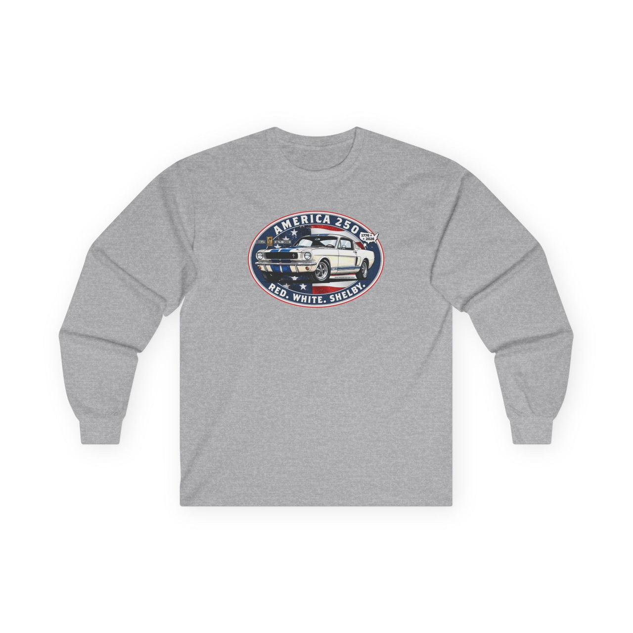 Shelby GT350 "Red. White. Shelby." America 250 Oval Graphic Long-Sleeve T-Shirt