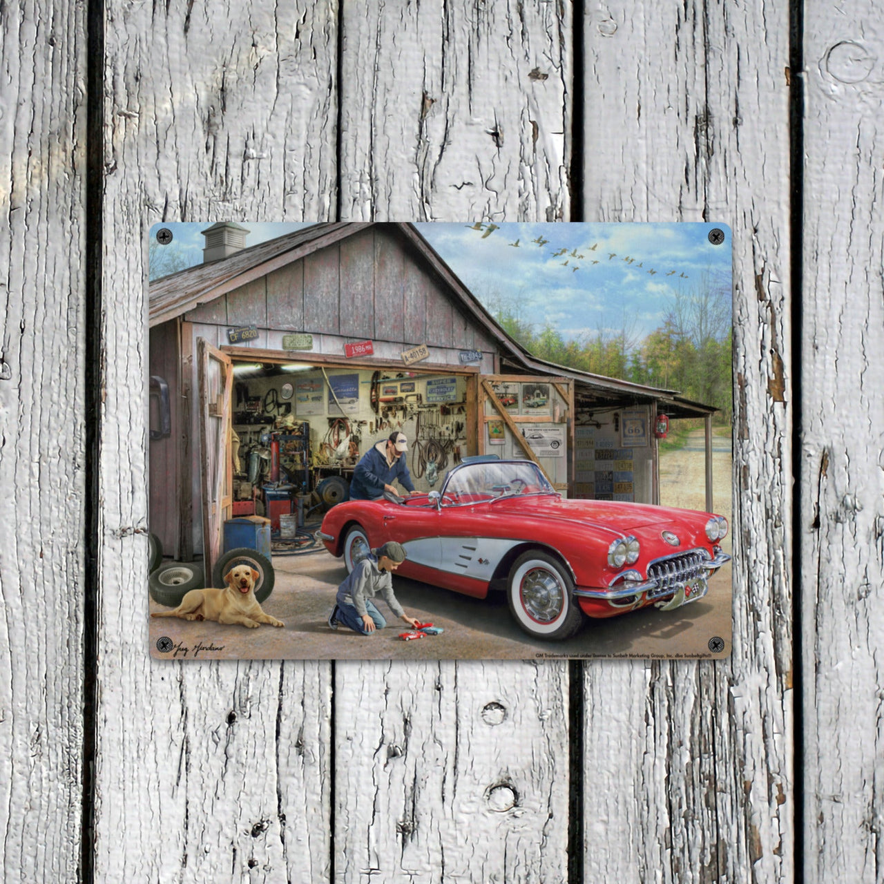Corvette C1  16"x12" Vintage Tin Sign Wall Art by Greg Giordano – Classic Muscle Car Decor for Garage, Man Cave, Bar, or Home
