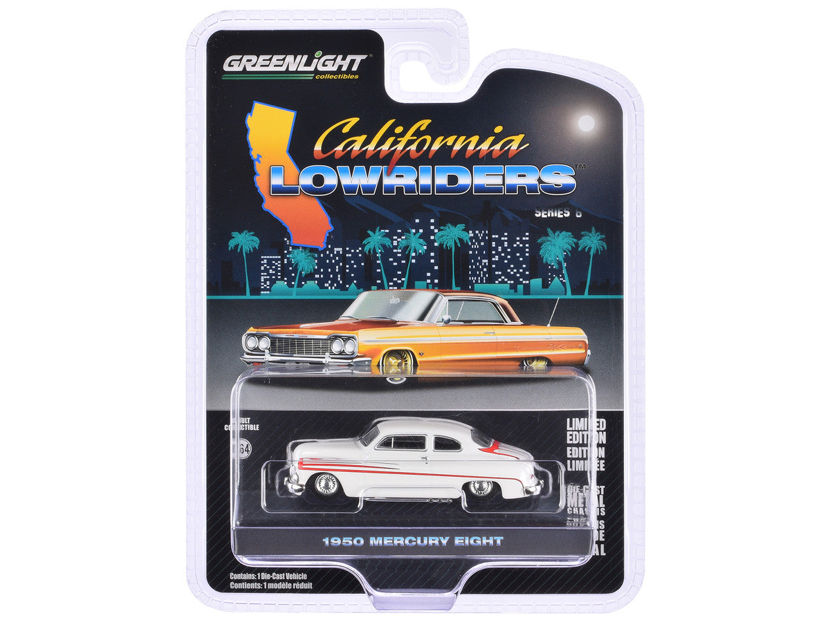 1950 Mercury Eight Coupe Matt White with Orange Stripes "California Lowriders" Series 6 1/64 Diecast Model Car