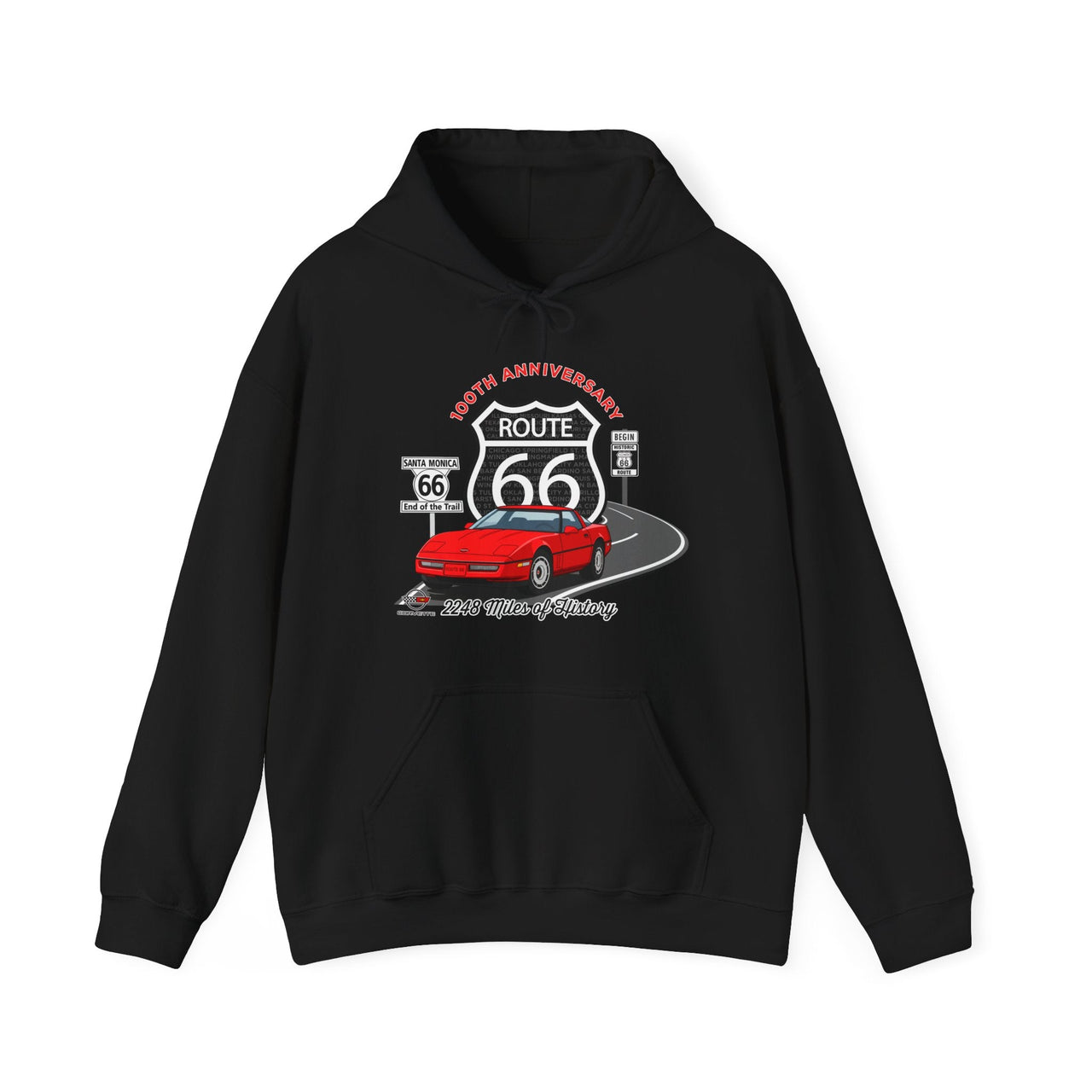 C4 Corvette Route 66 100th Anniversary Hooded Sweatshirt – Legends of the Road, Perfect for the Corvette Fan