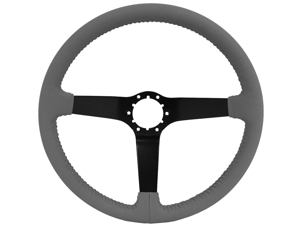 1963-1982 Corvette Leather Steering Wheel W/Solid Black Spokes - Gray - CA-72128-Corvette-Store-Online
