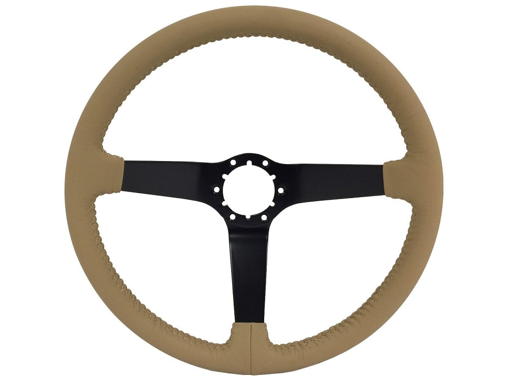 1963-1982 Corvette Leather Steering Wheel W/Solid Black Spokes - Tan - CA-72129-Corvette-Store-Online