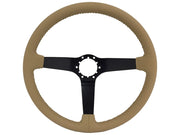 1963-1982 Corvette Leather Steering Wheel W/Solid Black Spokes - Tan - CA-72129-Corvette-Store-Online