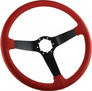 1963-1982 Corvette Leather Steering Wheel W/Solid Black Spokes - Red - CA-72130-Corvette-Store-Online