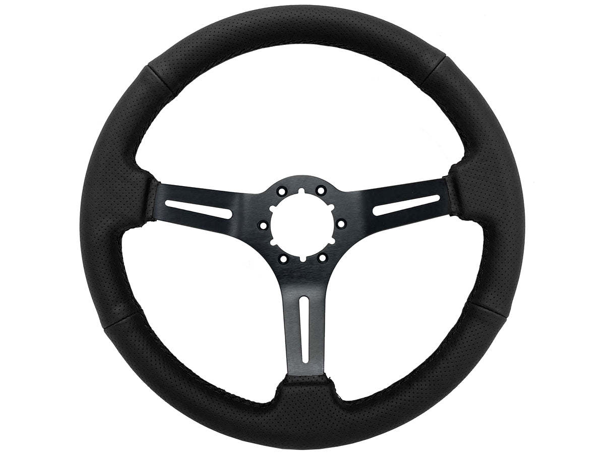 1963-1982 Corvette Perforated Leather Wrapped Steering Wheel W/Black Spokes - CA-72133-Corvette-Store-Online