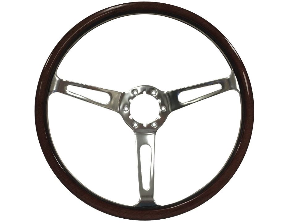 1963-1982 Corvette Wood Steering Wheel W/Polished Spokes - Expresso Brown - CA-72134-Corvette-Store-Online