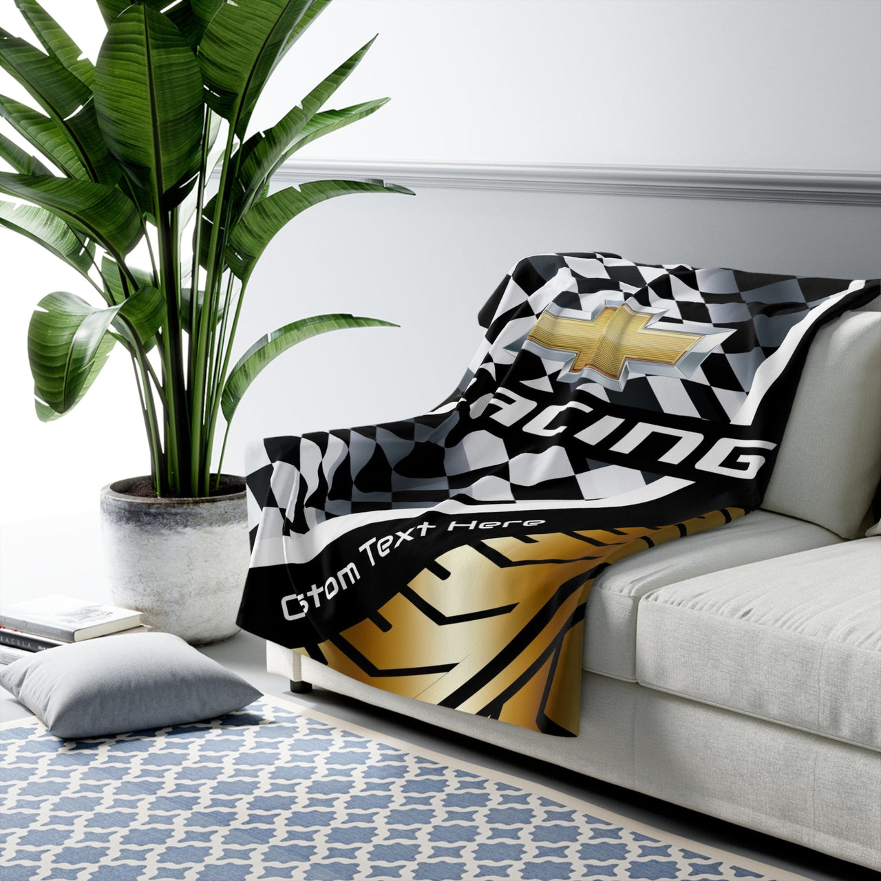 personalized-gm-racing-gold-decorative-sherpa-blanket