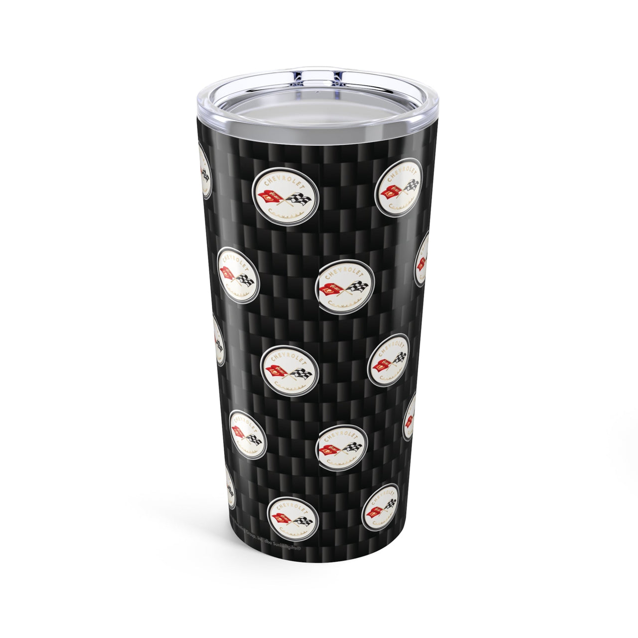 Corvette C1 Logo Repeat Pattern Carbon Tumbler 20oz | Retro Car Lover Travel Cup, Gift for Him, Car Enthusiast, Father's Day, Road Trip