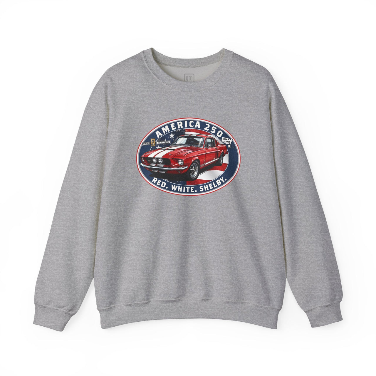 1967 Shelby GT500 "Red. White. Shelby." America 250 Oval Graphic Crewneck Sweatshirt