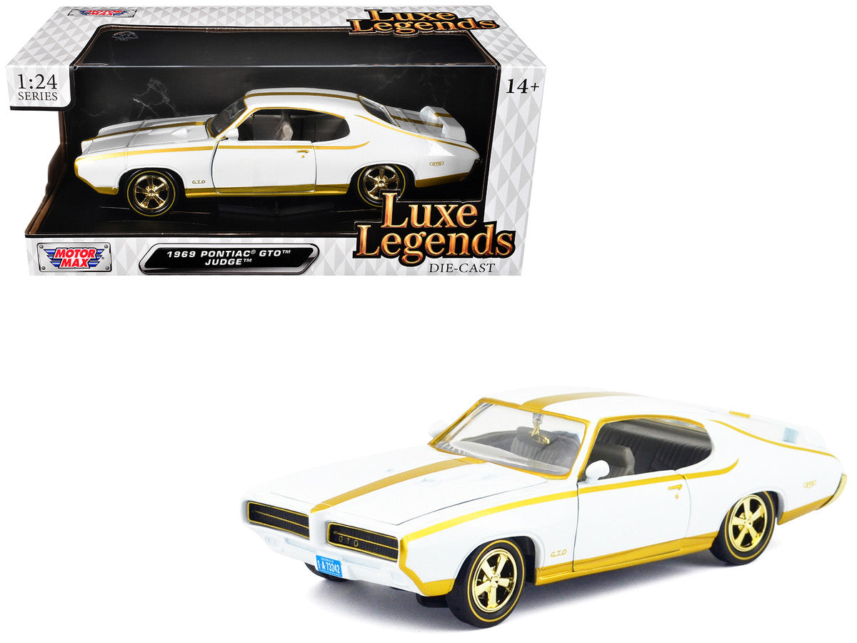 1969 Pontiac GTO Judge White Metallic with Gold Stripes "Luxe Legends" Series 1/24 Diecast Model Car