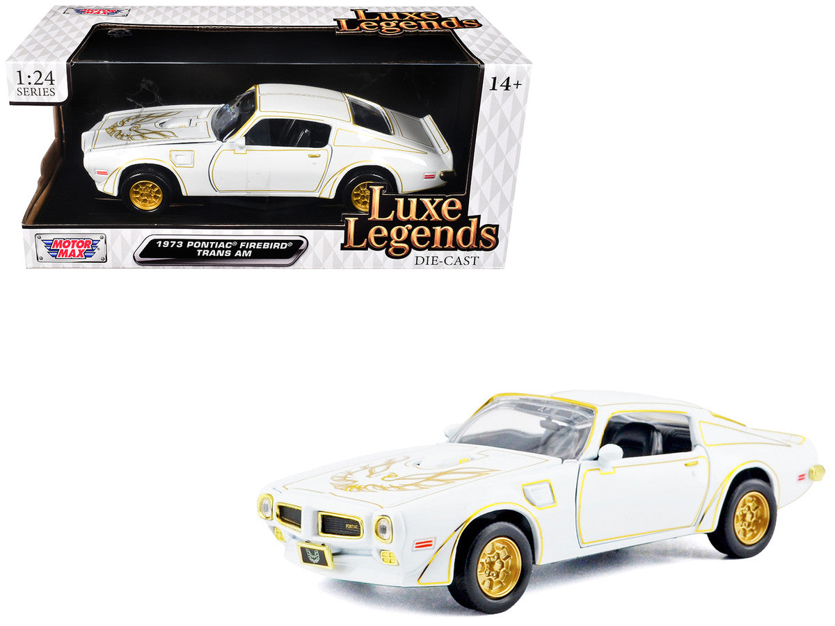 1973 Pontiac Firebird Trans Am White Metallic with Gold Accents "Luxe Legends" Series 1/24 Diecast Model Car
