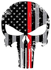 1953-2023 Corvette Tattered US Flag Punisher Skull Decal - Firefighter / EMT - Thin Red Line - CA-79651-Corvette-Store-Online