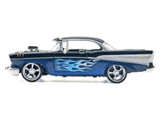 1957 Chevrolet Bel Air Black with Blue Flame Graphics "Kult Klassics" Series 1/24 Diecast Model Car