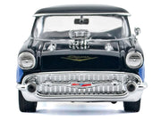 1957 Chevrolet Bel Air Black with Blue Flame Graphics "Kult Klassics" Series 1/24 Diecast Model Car
