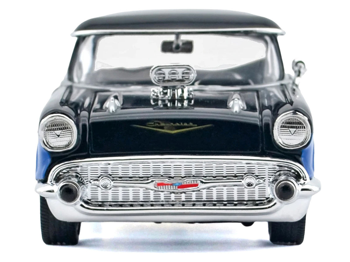 1957 Chevrolet Bel Air Black with Blue Flame Graphics "Kult Klassics" Series 1/24 Diecast Model Car