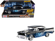 1957 Chevrolet Bel Air Black with Blue Flame Graphics "Kult Klassics" Series 1/24 Diecast Model Car