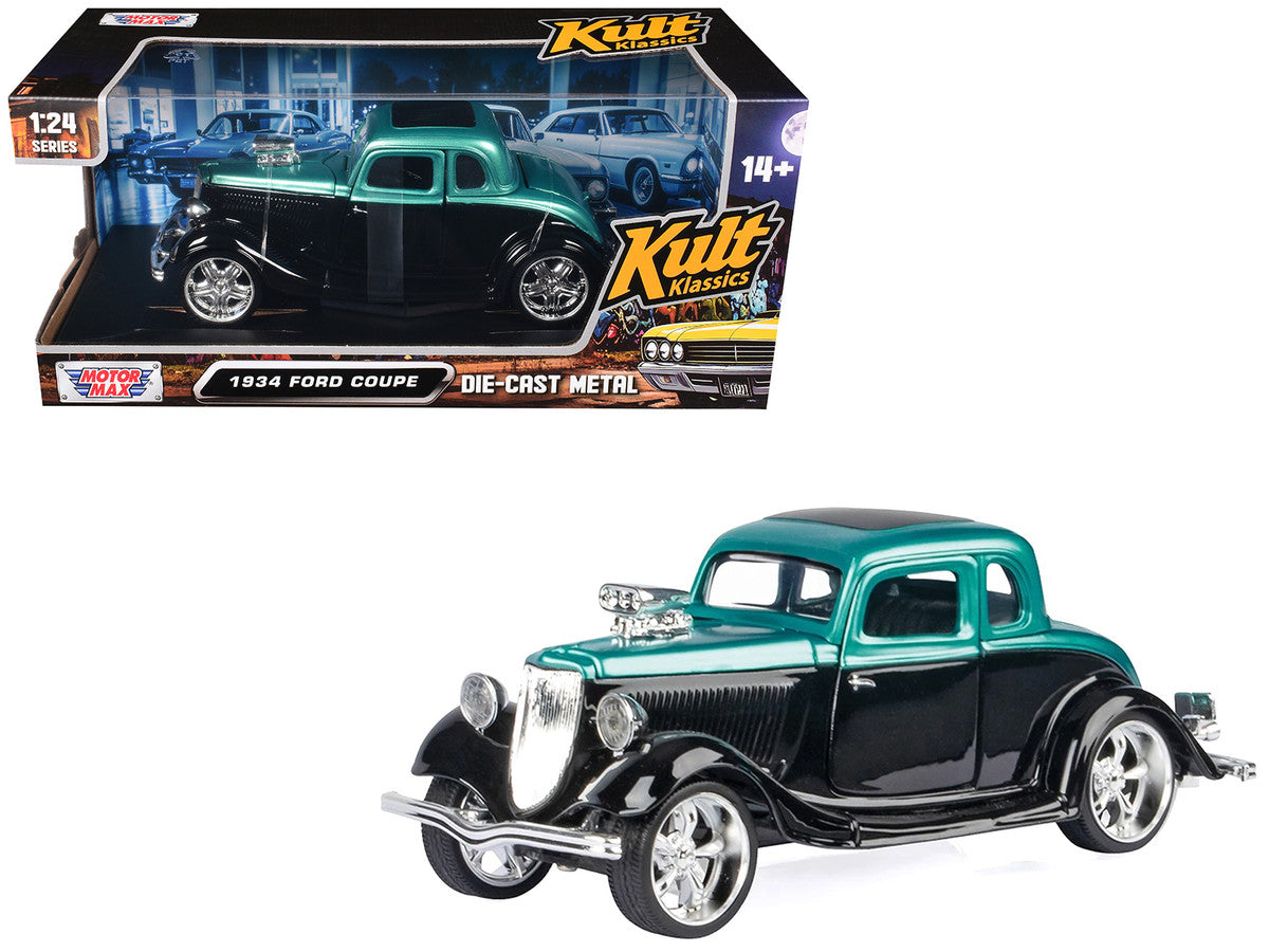 1934 Ford Coupe Turquoise Metallic and Black "Kult Klassics" Series 1/24 Diecast Model Car
