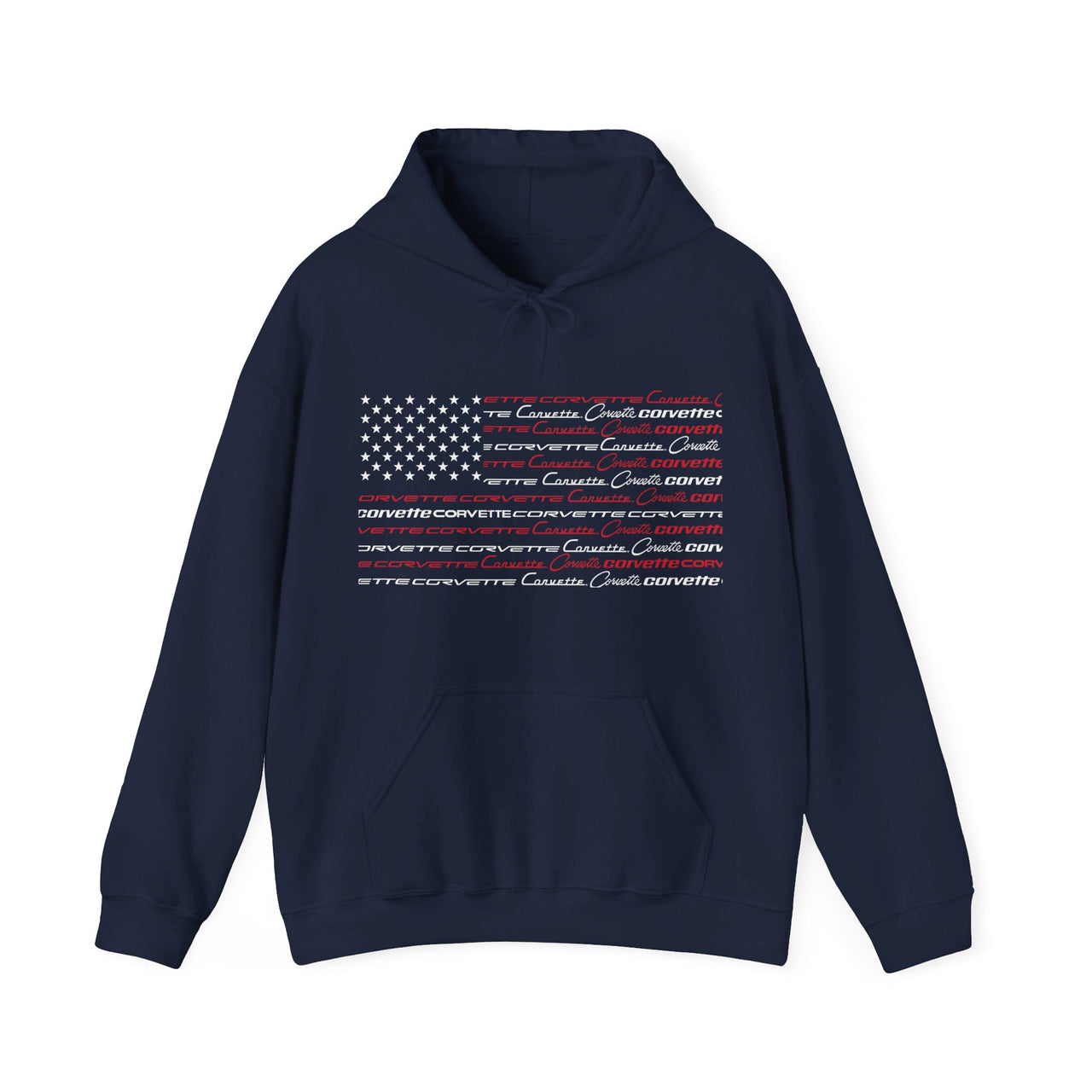 Corvette Generations Script Logos American Flag Fleece Hoodie