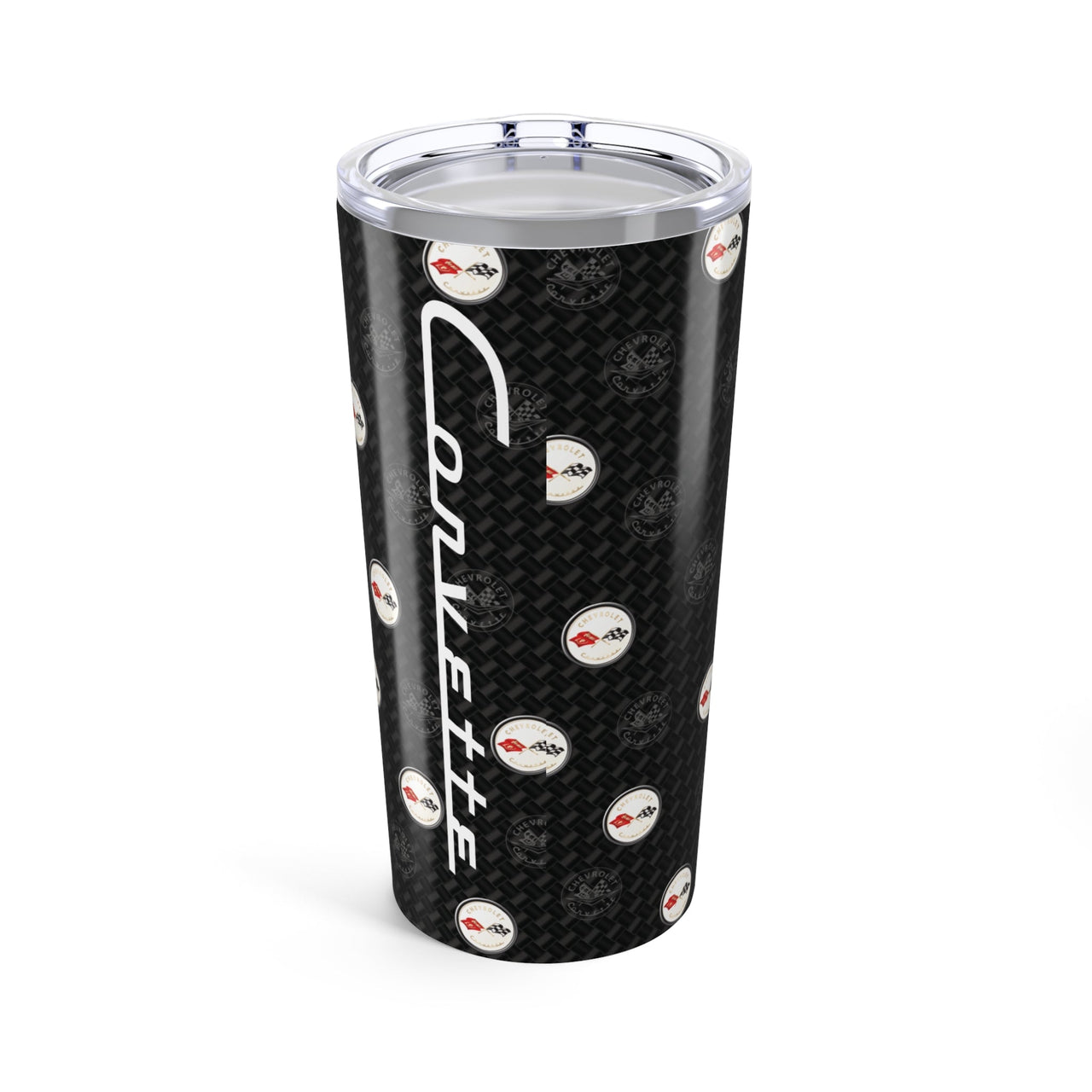 Corvette C1 Logo Toss Pattern Carbon Tumbler 20oz | Retro Car Lover Travel Cup, Gift for Him, Car Enthusiast, Father's Day, Road Trip