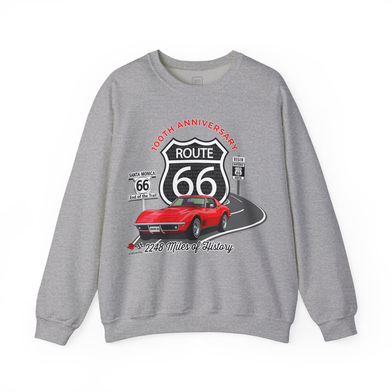 C3 Corvette Route 66 100th Anniversary Cotton Blend Sweatshirt – Legends of the Road, Perfect for the Corvette Fan