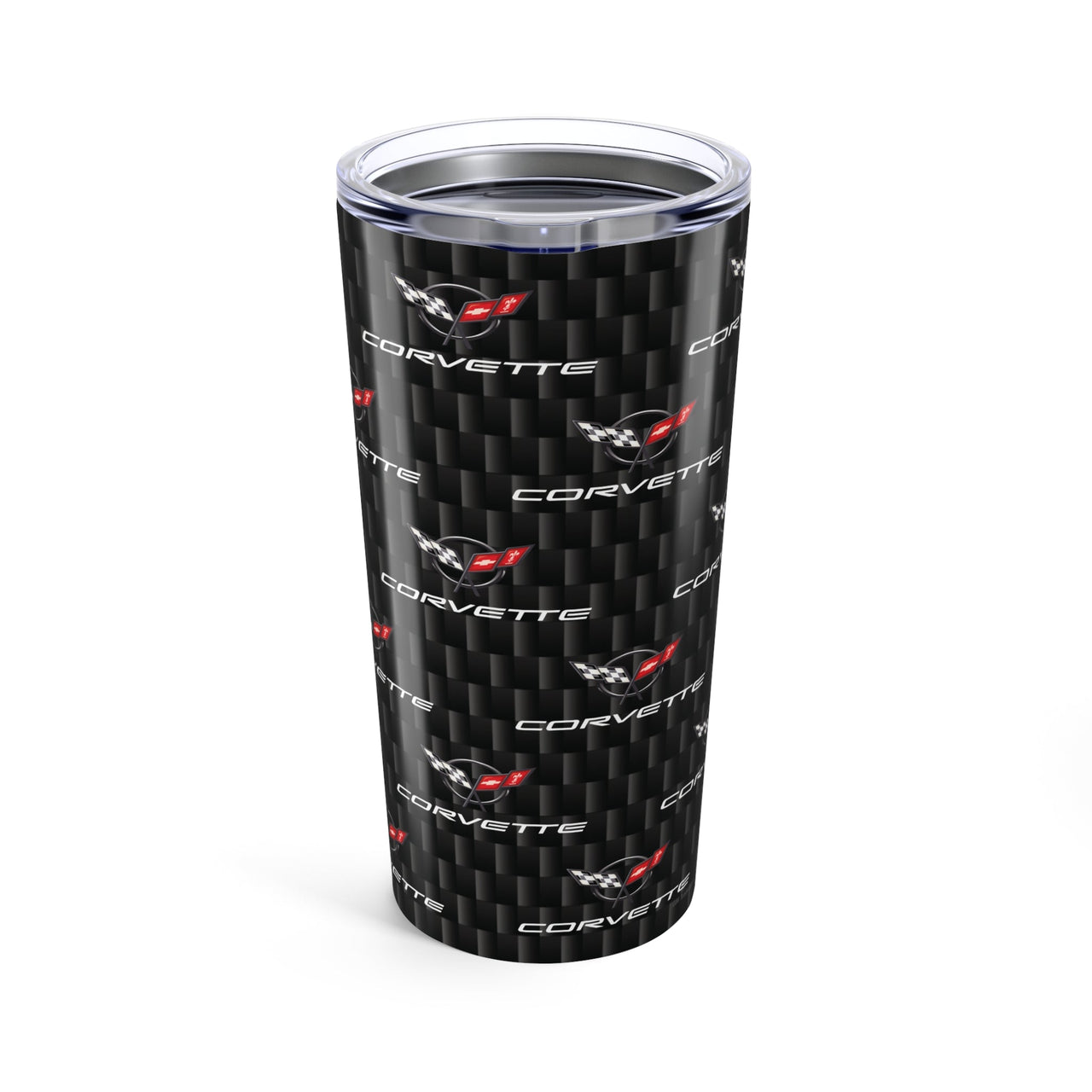 Corvette C5 Logo Repeat Pattern Carbon Tumbler 20oz | Retro Car Lover Travel Cup, Gift for Him, Car Enthusiast, Father's Day, Road Trip
