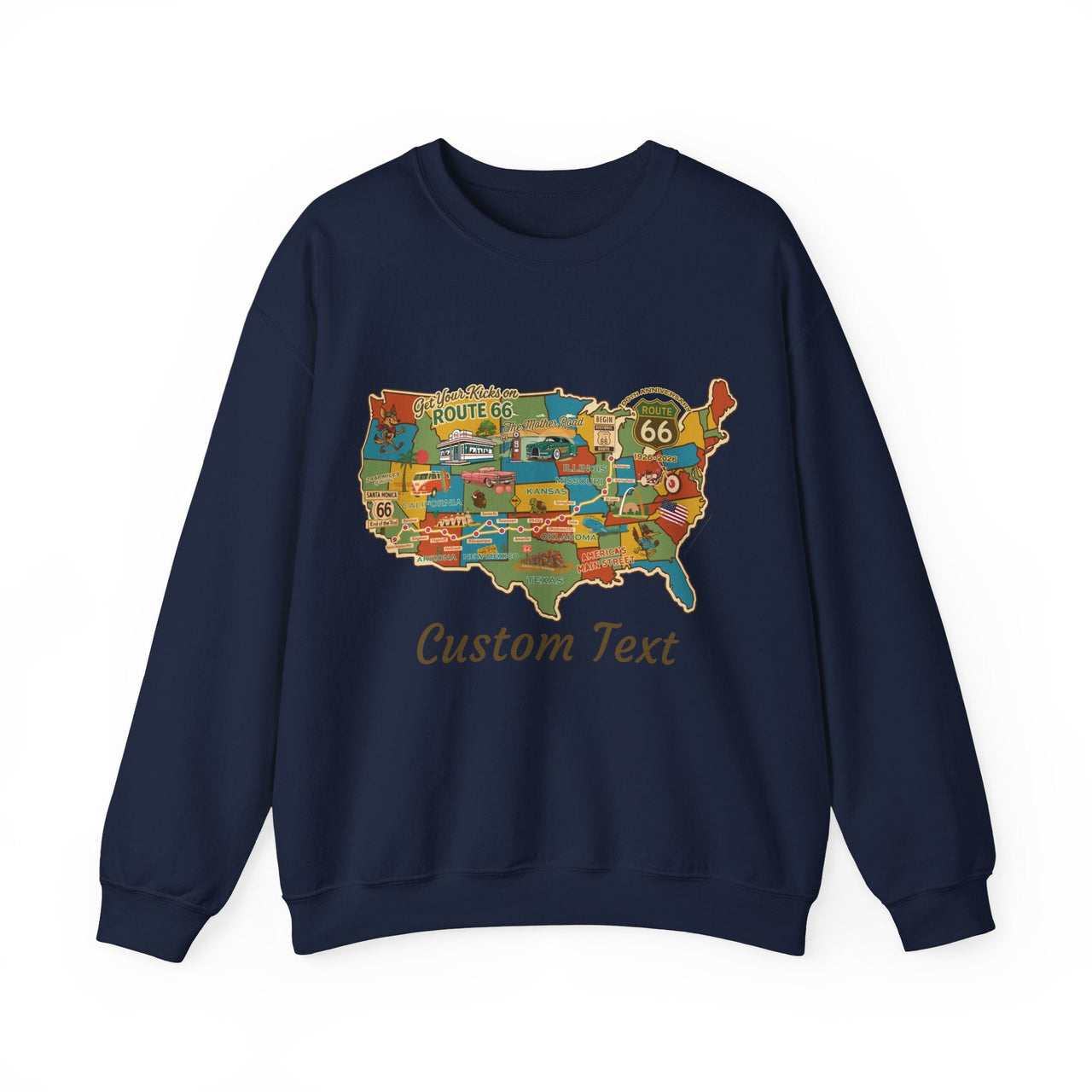 Legends of Route 66 100th Anniversary USA Map Personalized Unisex Fleece Crewneck Sweatshirt