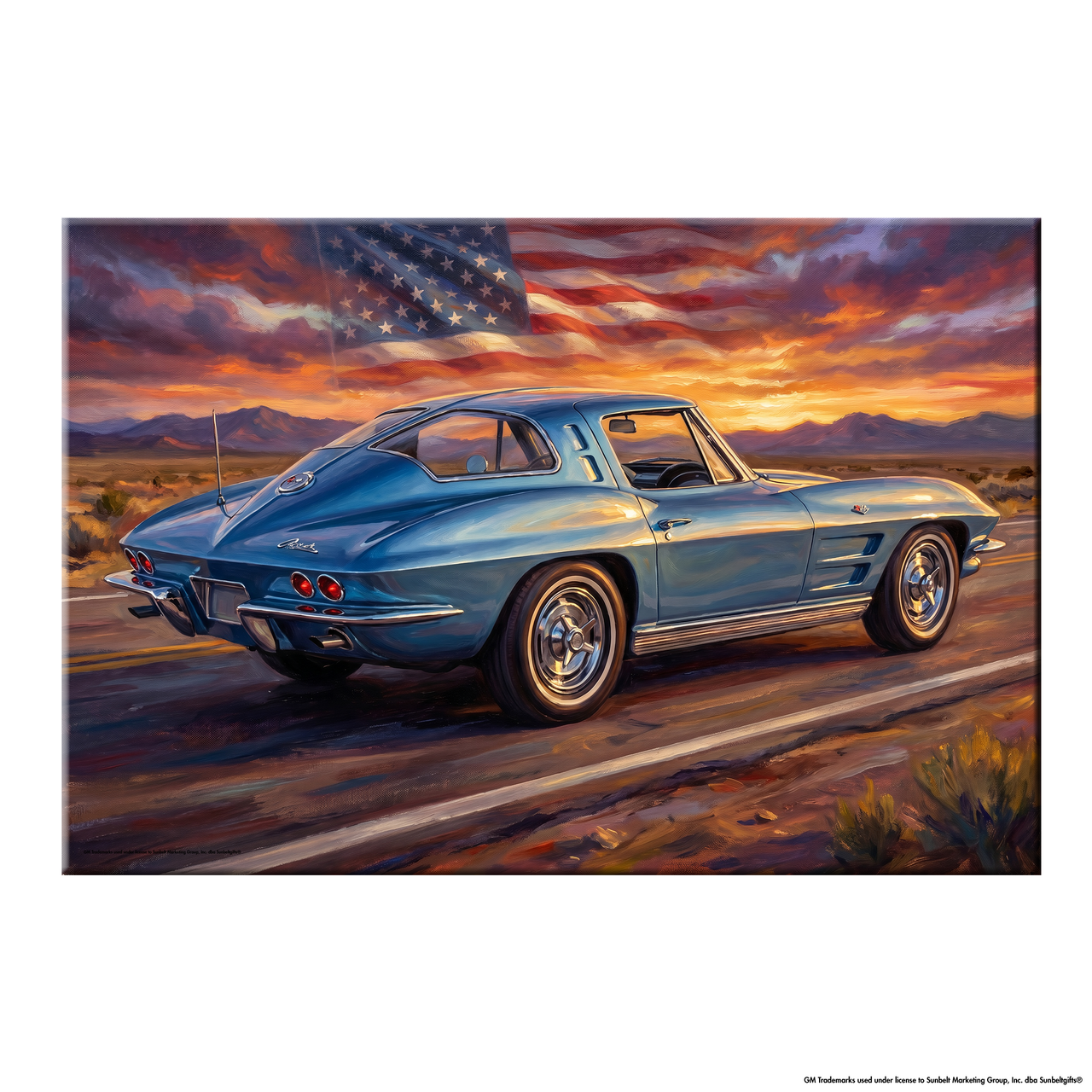 Corvette C2 Rearview Highway Canvas Wall Art