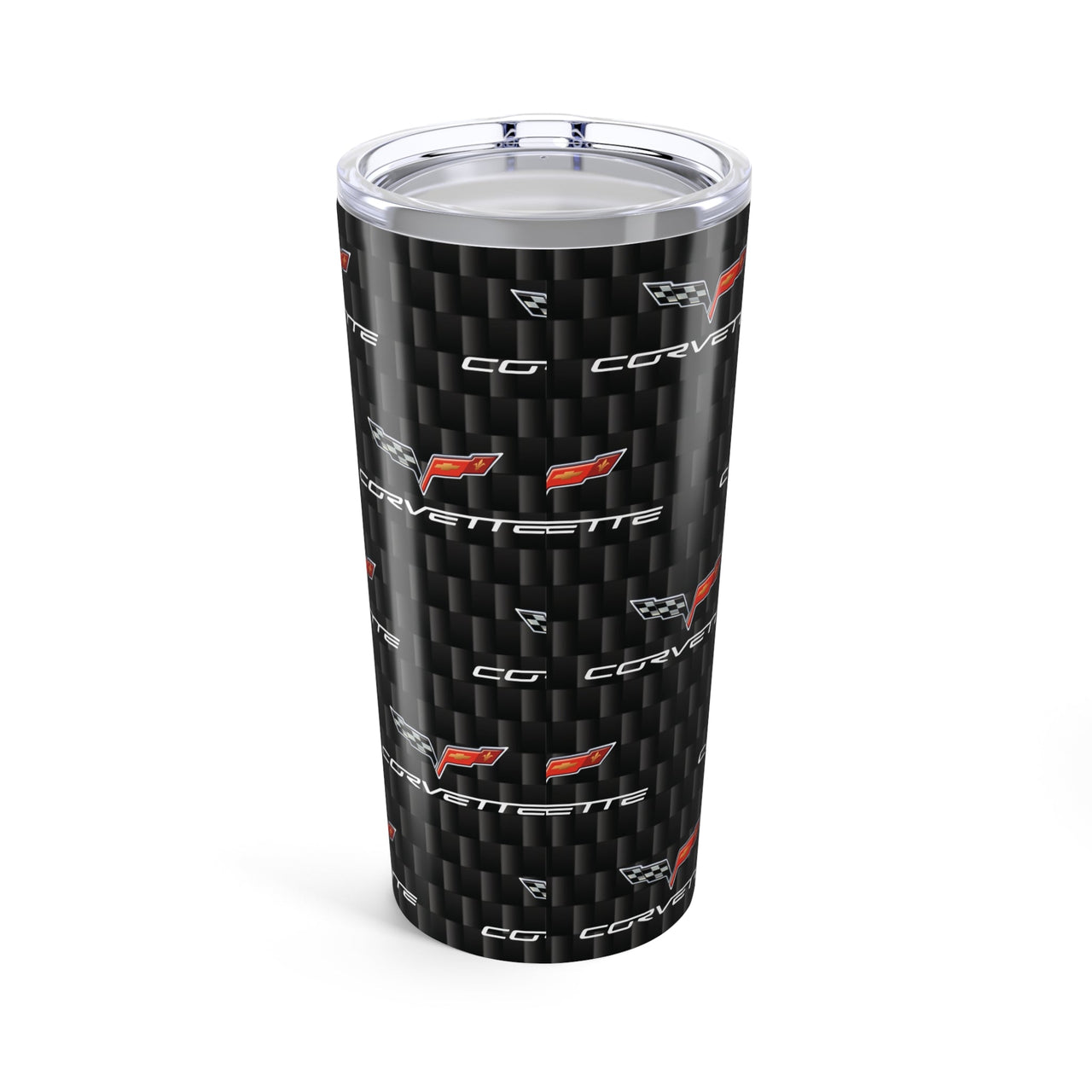 Corvette C6 Logo Repeat Pattern Carbon Tumbler 20oz | Retro Car Lover Travel Cup, Gift for Him, Car Enthusiast, Father's Day, Road Trip