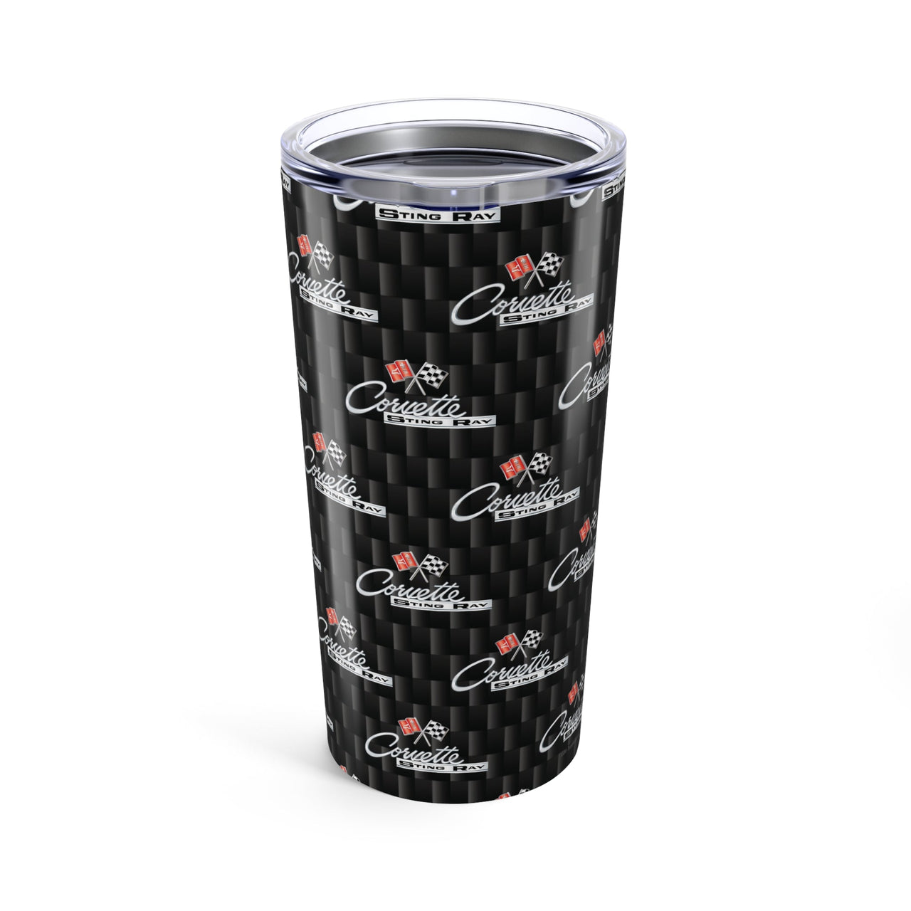 Corvette C2 Logo Repeat Pattern Carbon Tumbler 20oz | Retro Car Lover Travel Cup, Gift for Him, Car Enthusiast, Father's Day, Road Trip