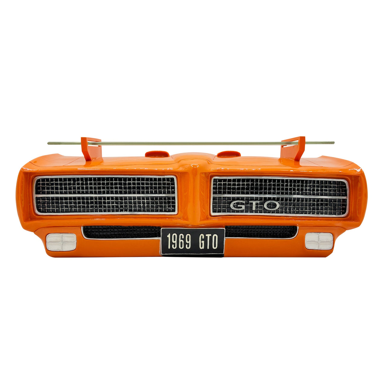 1969 Pontiac GTO Judge Floating Wall Shelf, Orange, 20 x6.75x6 inches, Tempered Glass, LED Headlights