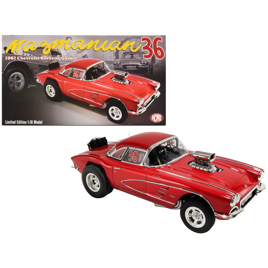 1961 Chevrolet Corvette Gasser #36 Red "Original Mazmanian" Limited Edition 1/18 Diecast Model Car