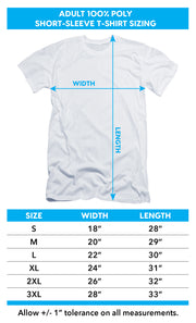 Adult poly t-shirt size chart