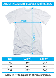 Adult tall fit t-shirt size chart