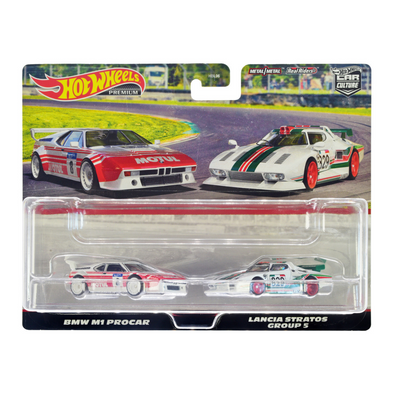 BMW M1 Procar #8 White with Red Stripes and Lancia Stratos Group 5 #829 White with Stripes "Car Culture" Set of 2 Cars Diecast Model Cars by Hot Wheels