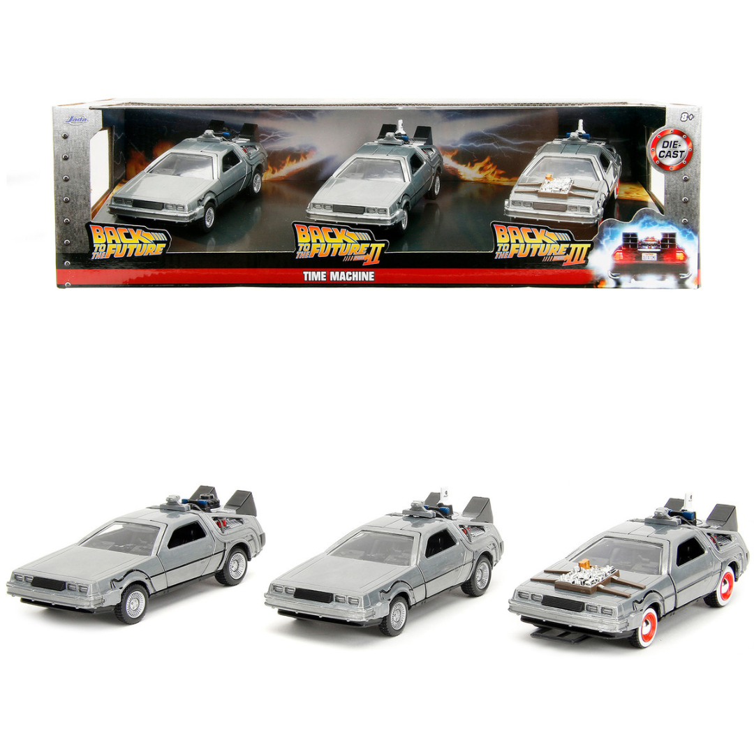 back-to-the-future-delorean-set-of-3-pieces-1-32-diecast-model-cars-by-jada