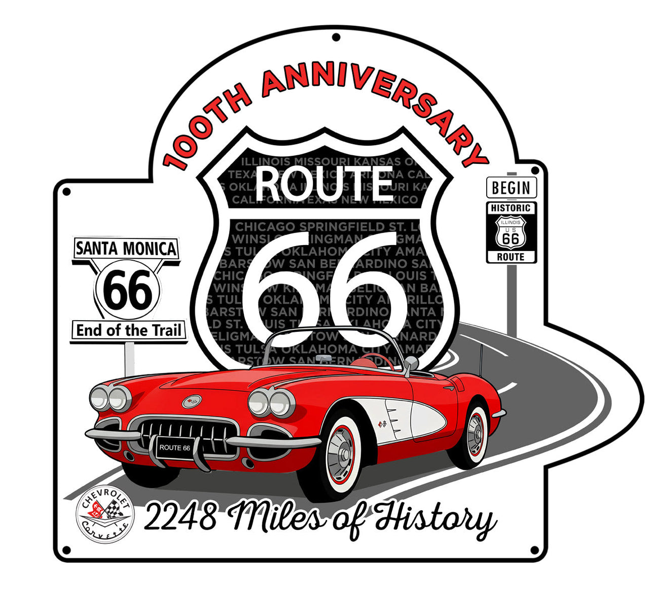 C1  Corvette Route 66 100th Anniversary Metal Sign –  Available in 2 Sizes