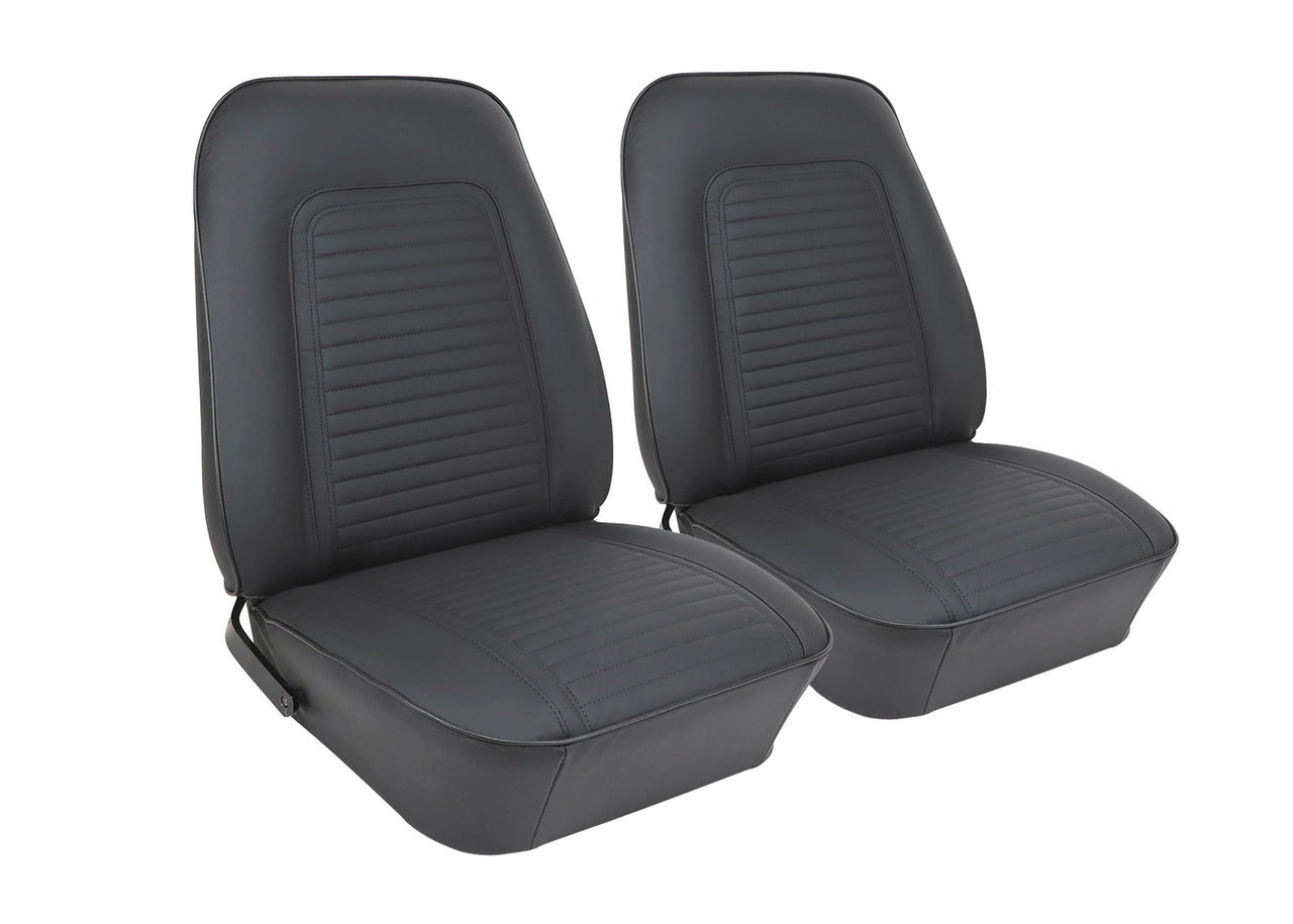 1969-1969 Chevrolet Camaro Leather Seat Covers - Standard Interior Front Buckets, Black - CA