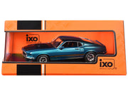 1969 Ford Mustang Mach 1 Blue Metallic with Matt Black Hood and Yellow Stripes 1/43 Diecast Model Car